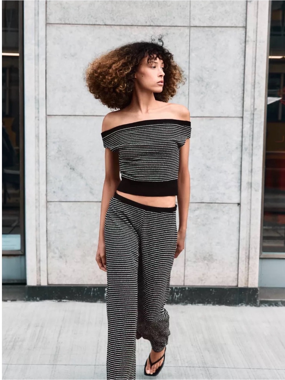 Zara Viral Black & White Striped Wide Leg Top and Bottom Set